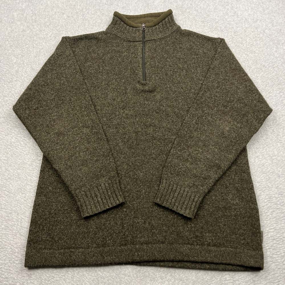VTG Woolrich 1/4 Zip Sweater Mens Medium Dark Loden Heather 100% Wool Pullover